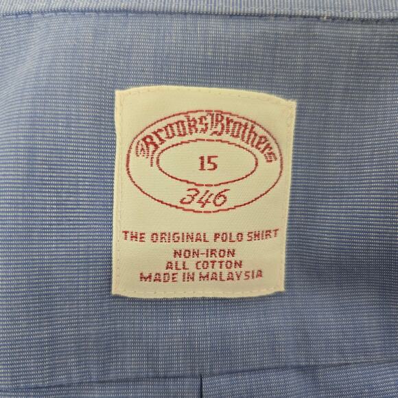 Brooks Brothers 346 Short Sleeve Non-iron The Original Polo Shirt Men 15 Blue - Picture 11 of 14